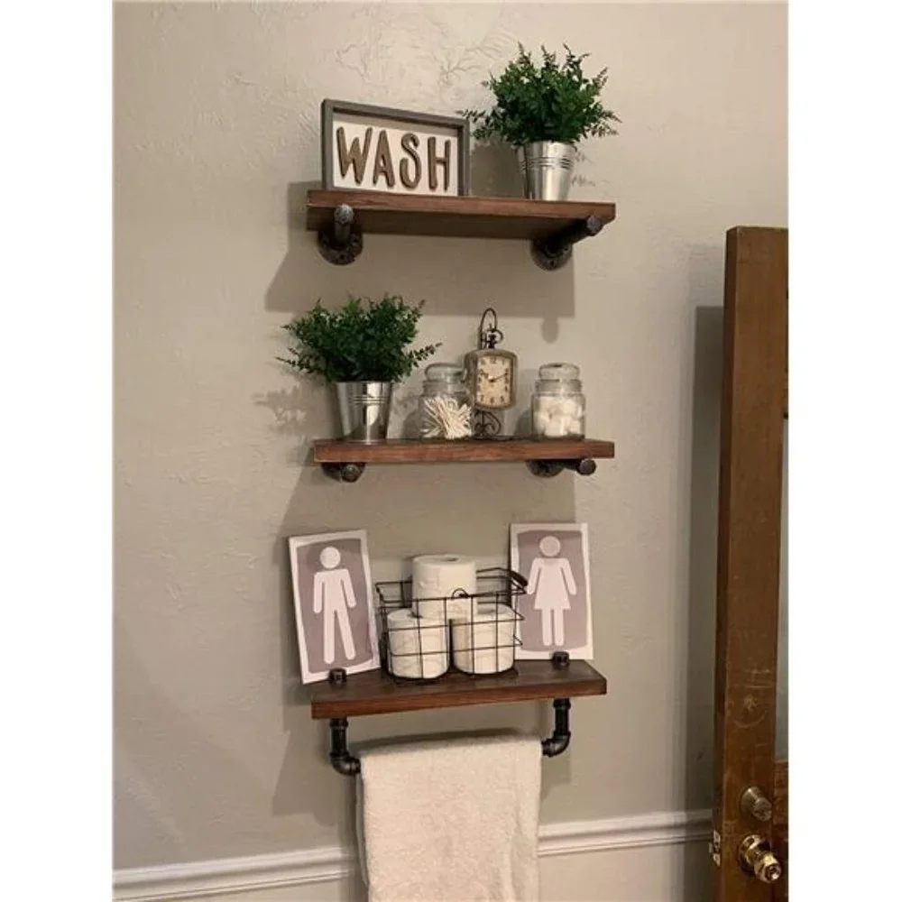 Bathroom Shelves Wall Mounted 3 Tier Bathroom Shelves Rustic Wall Pipe Shelving